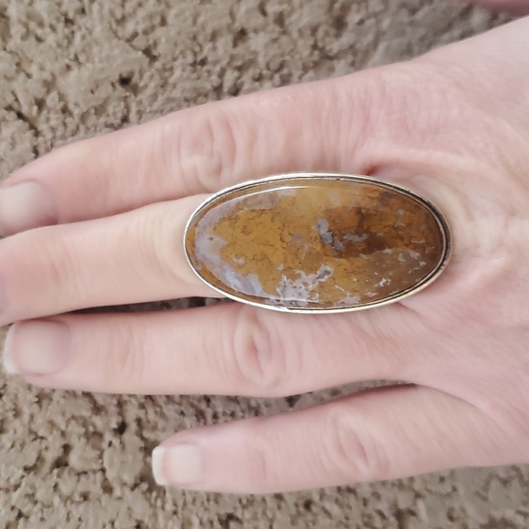 New Overzized Seam Agate 925 Silver Statement Ring. - Picture 12 of 16